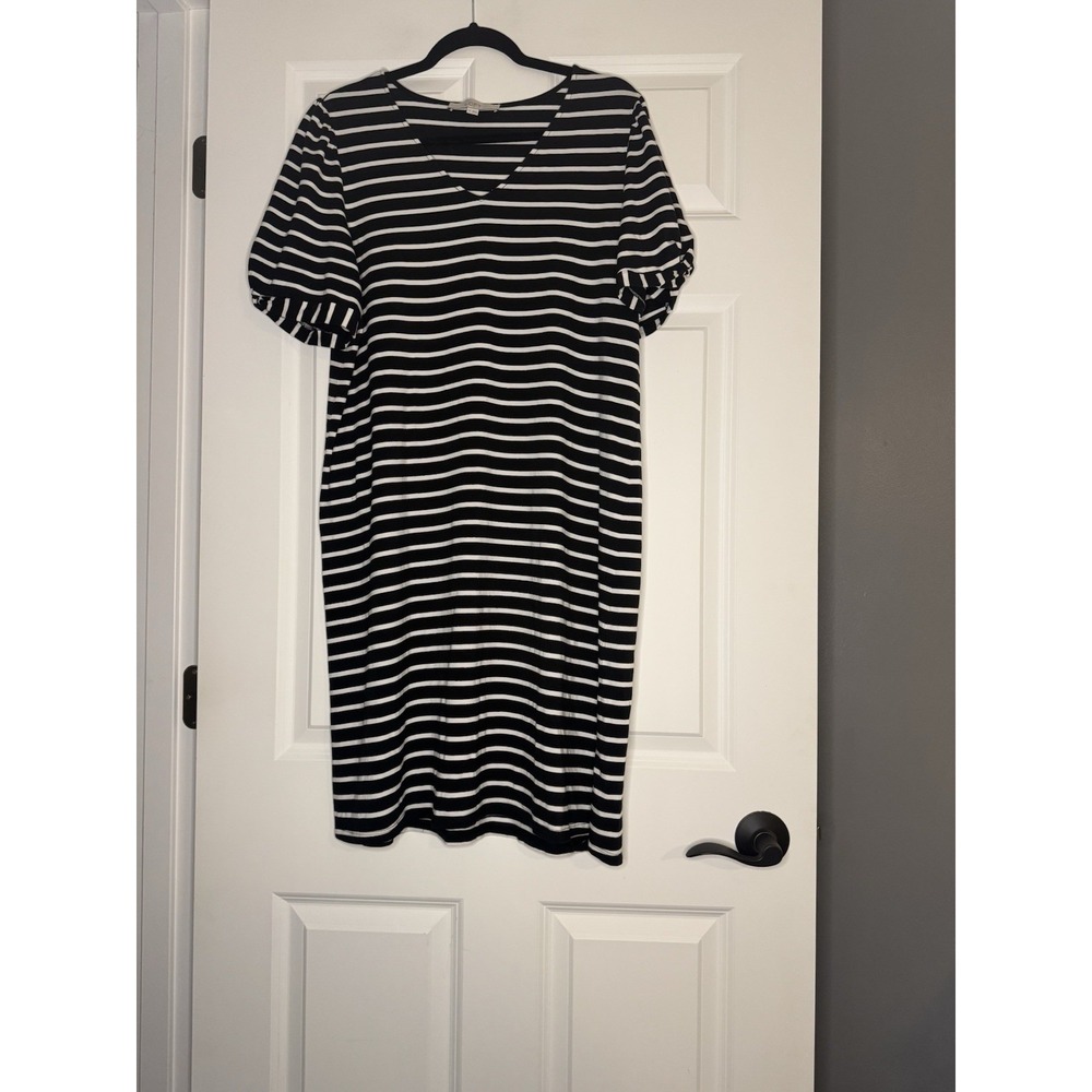 Loft Short Sleeve Striped T Shirt Dress Black White Large Tall